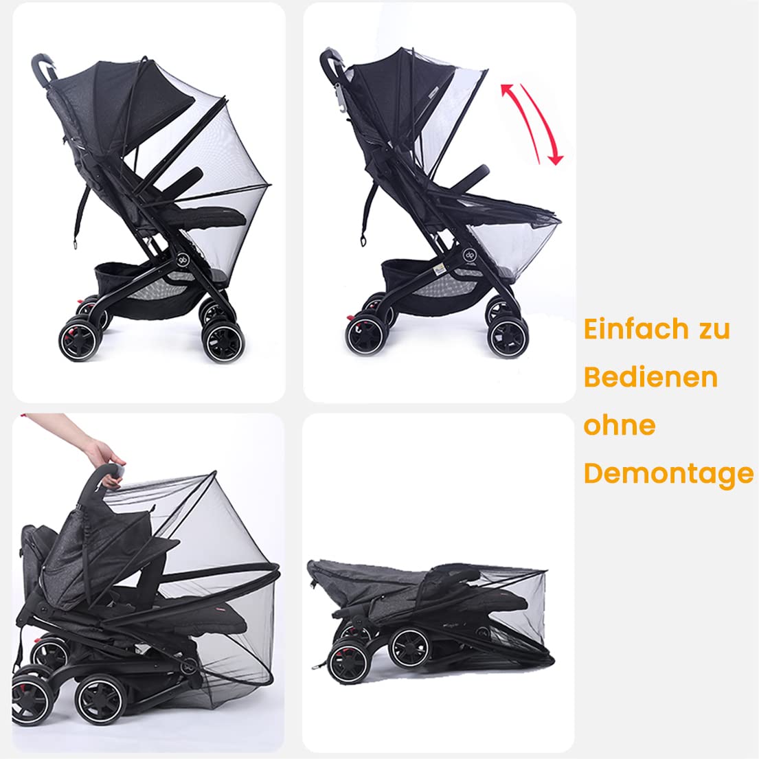 Orzbow Universal Insektenschutz Kinderwagen, Moskitonetz Schwarz