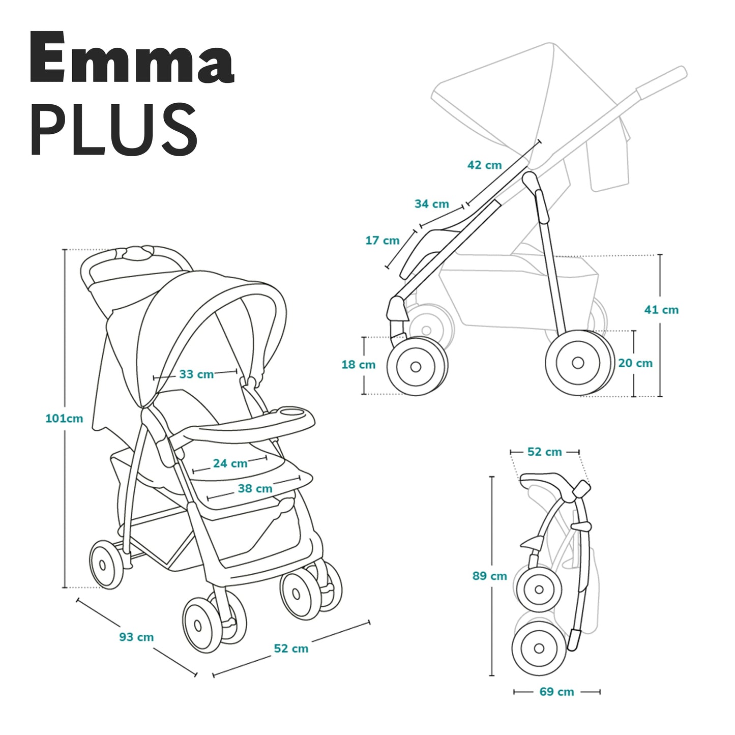 Lionelo Emma Plus Kinderwagen bis 15 kg, Buggy faltbar