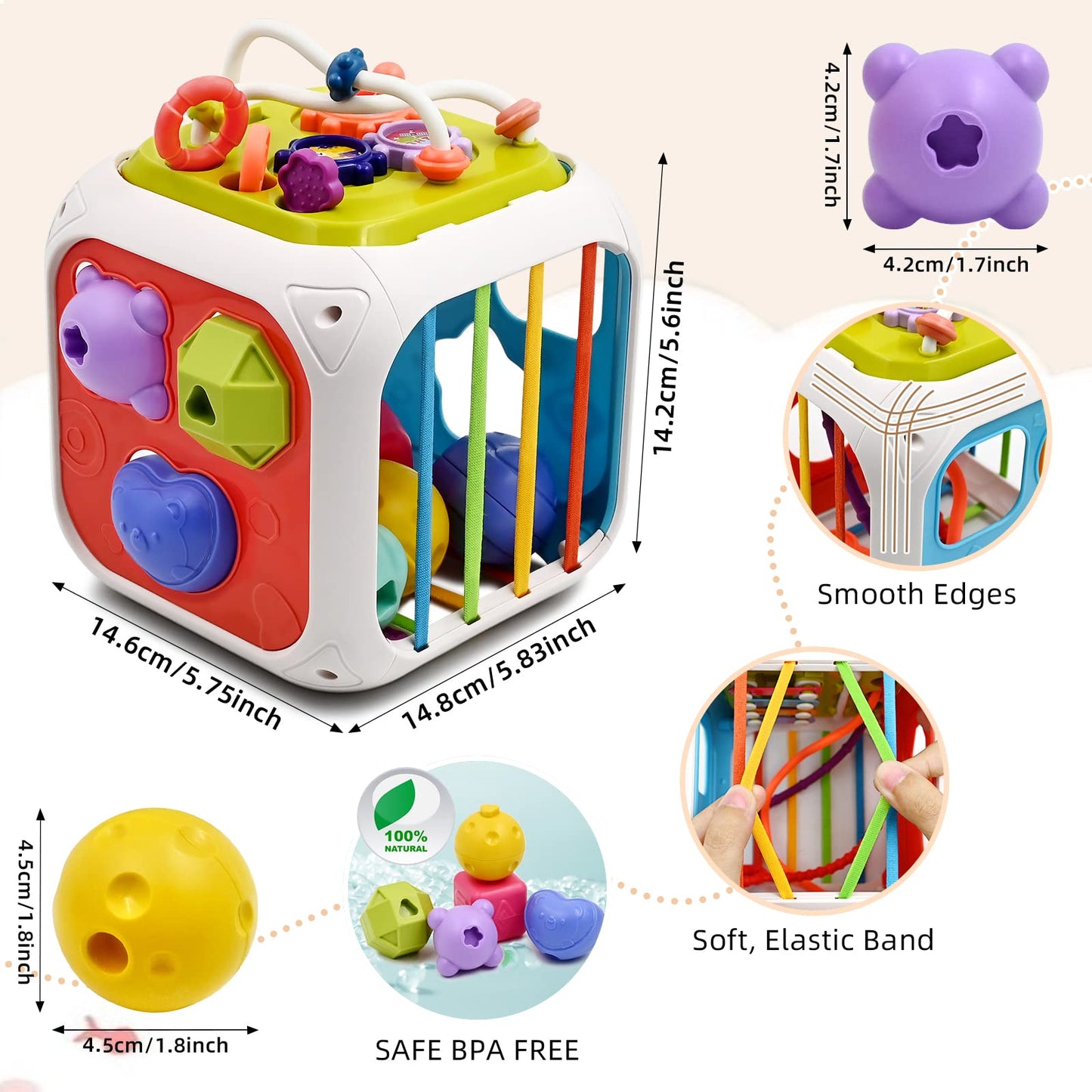 Montessori Babyspielzeug 7 in 1, Motorikwürfel ab 1 Jahr