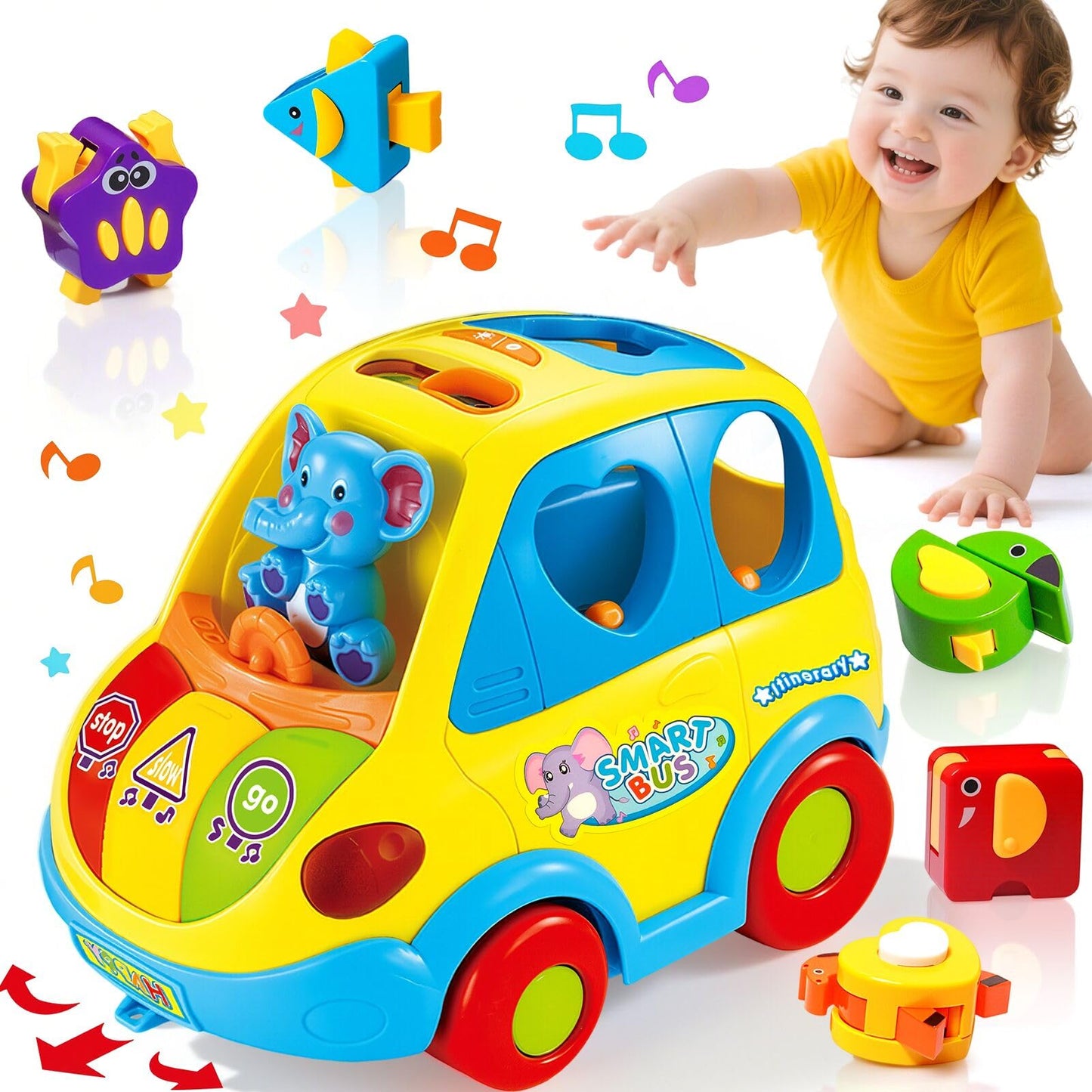 Baby Spielzeug ab 1 Jahr, Form Sortieren Bus mit Musik