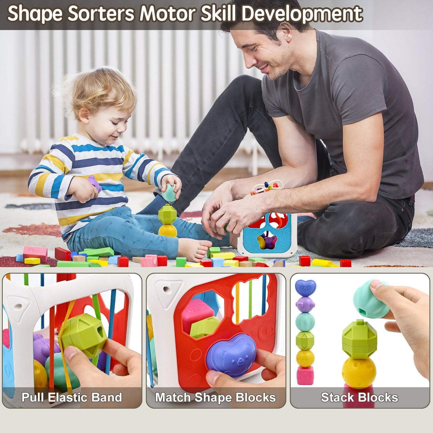 Montessori Babyspielzeug 7 in 1, Motorikwürfel ab 1 Jahr