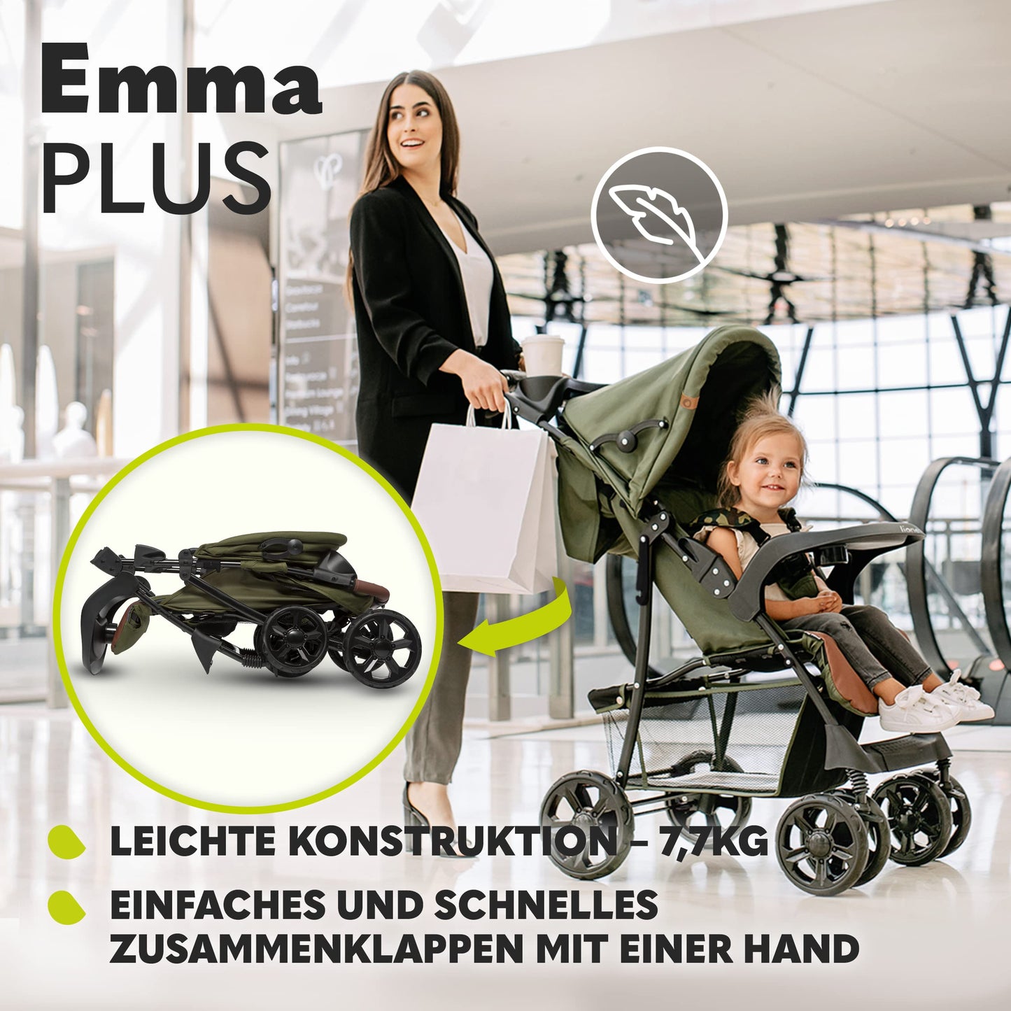 Lionelo Emma Plus Kinderwagen bis 15 kg, Buggy faltbar
