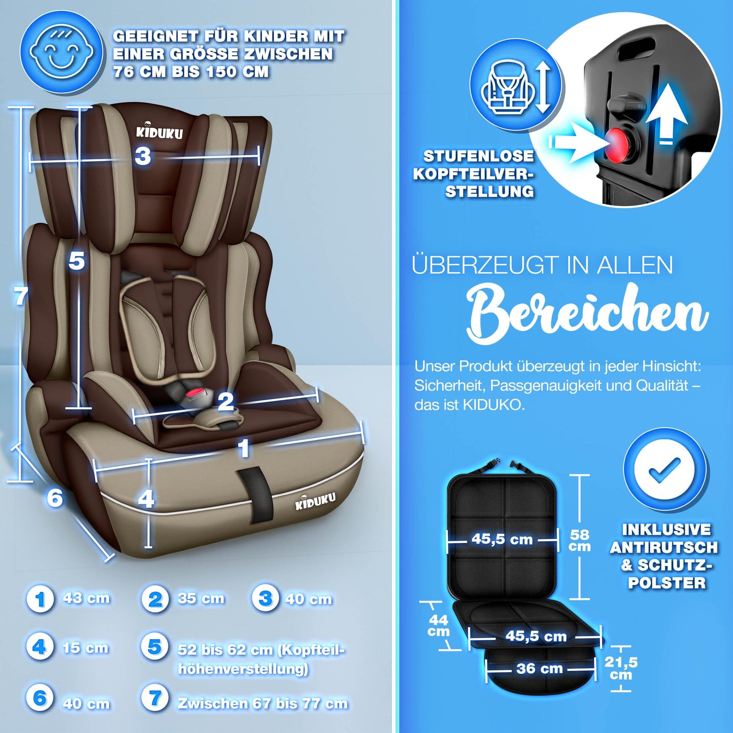 Kindersitz 9-36 kg, Autositz 1-12 Jahre Gruppe 1/2/3