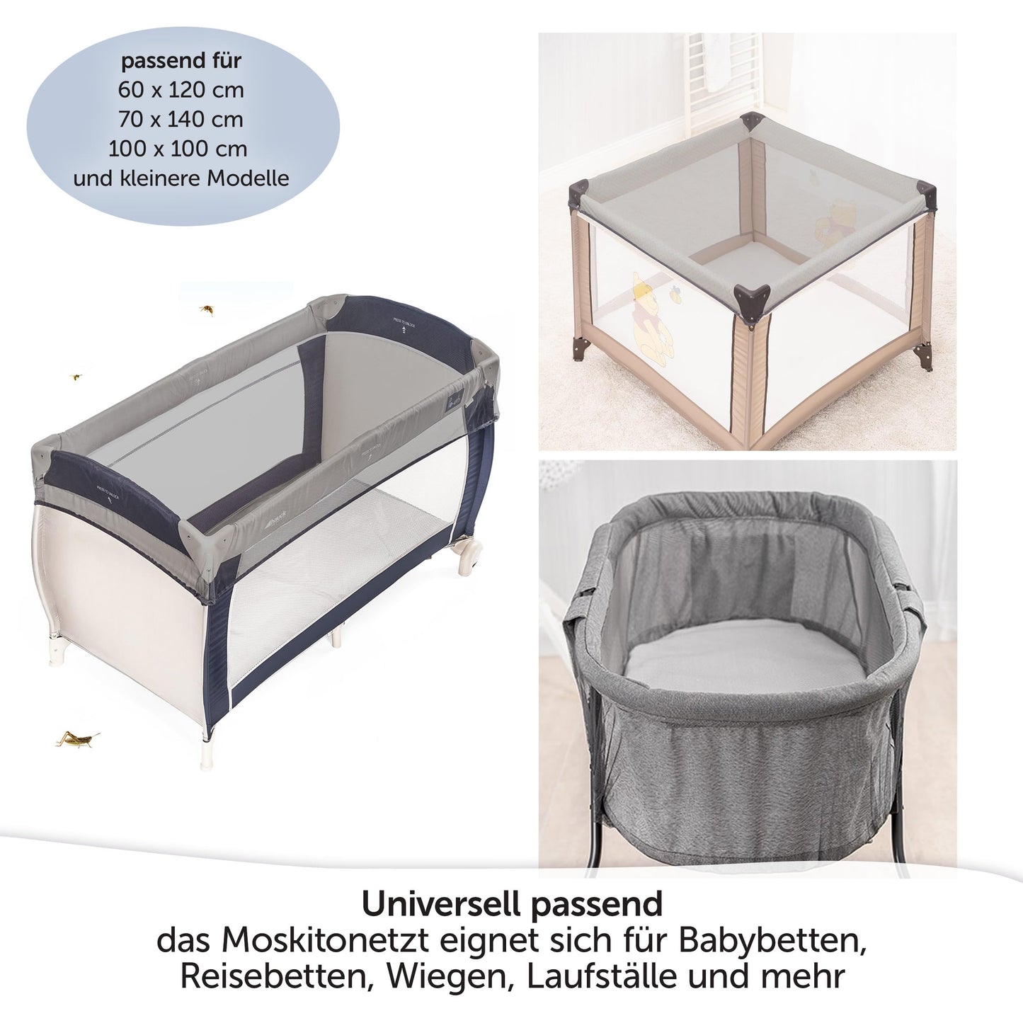 Zamboo Moskitonetz Babybett Universal, feinmaschig Grau