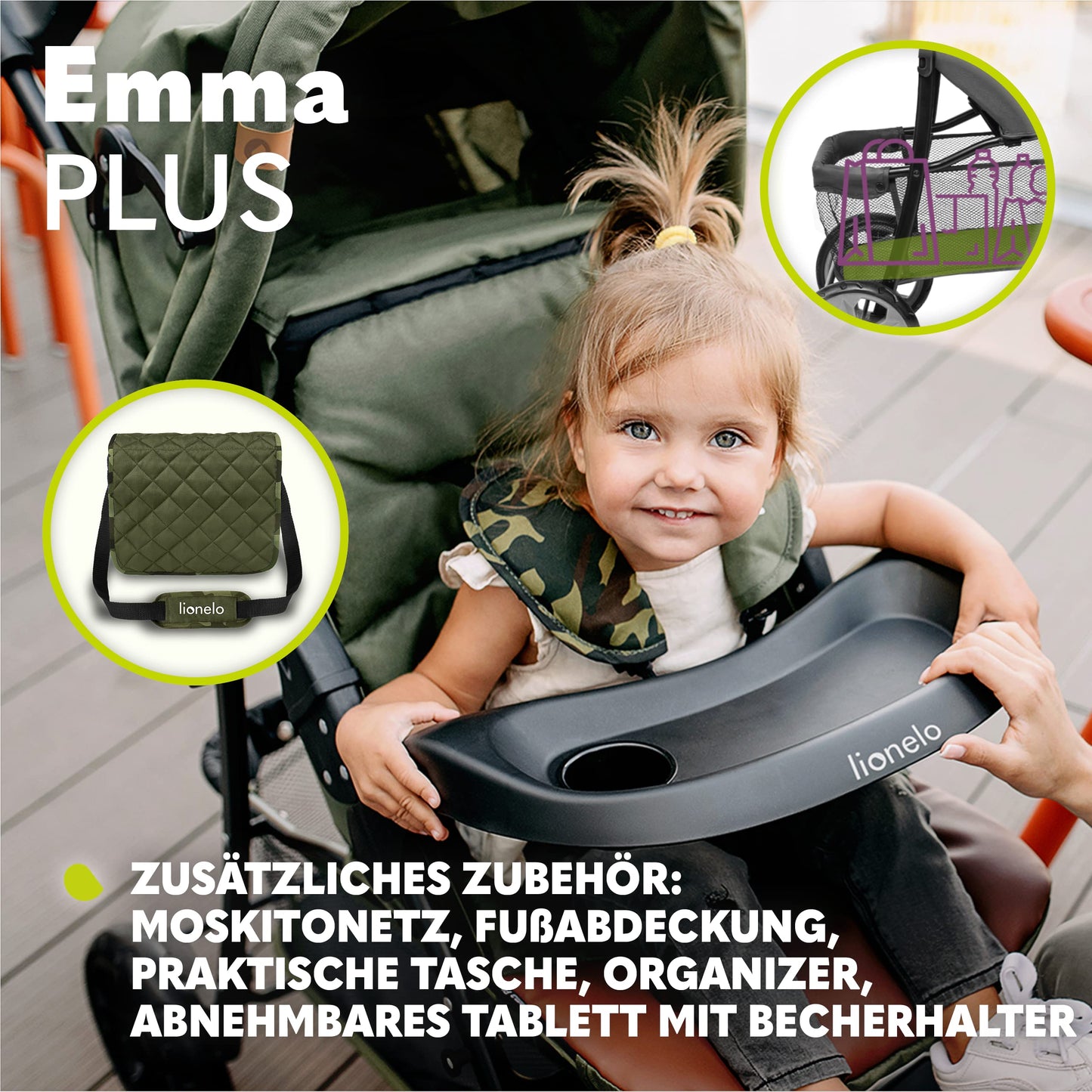 Lionelo Emma Plus Kinderwagen bis 15 kg, Buggy faltbar