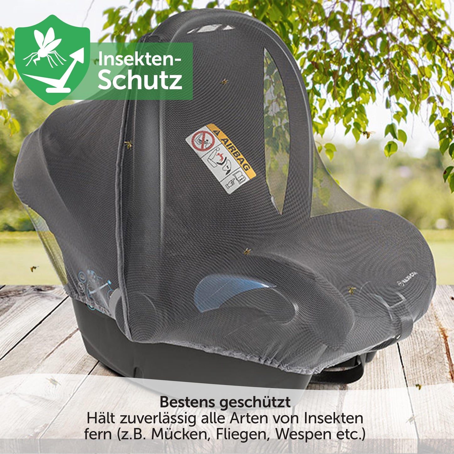 Zamboo Insektenschutz Babyschale, Moskitonetz für Baby Autositz Grau